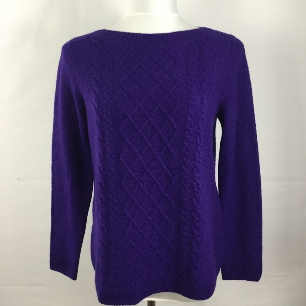 Talbots Petites Merino Wool Cashmere Blend Cable Knit  Purple Sweater Size MP
